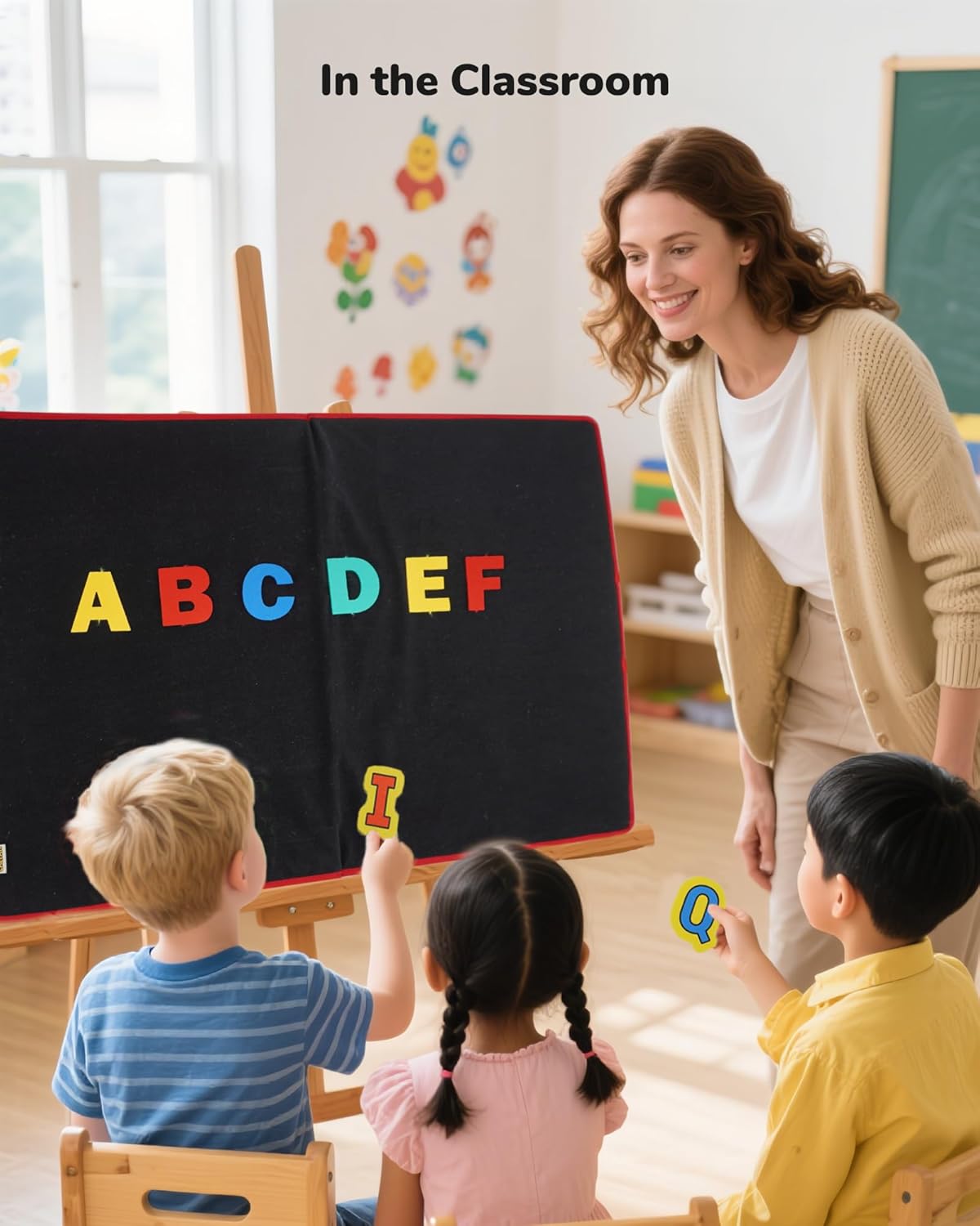 CHEFAN Foldable Felt Board for Toddlers 22 x 13, Freestanding Flannel Board for Kids, Preschool Classroom and Daycare Storytelling Display, Compatible with Felt Set, Blue