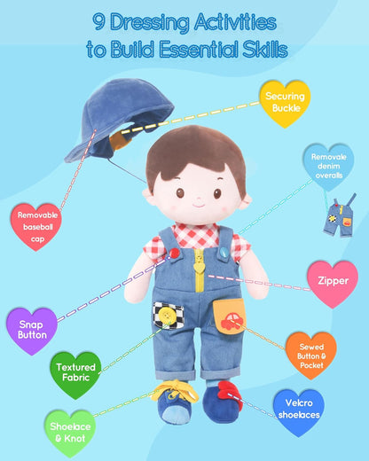 LeyaDoll Soft Bady Educational Soft Baby Doll(16''), Learning Sensory Doll for Toddlers, Montessori Toys for 2-Year-Old Girls Christmas, Birthday Gifts, Plush Doll with Button-Busy Cupcake-Girl