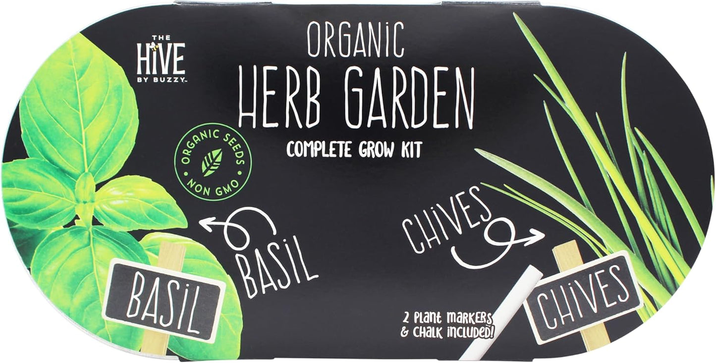 BUZZY Seeds Pollinator Garden Grow Kit with 2 Galvanized Metal Pots, Black-Eyed Susan and Coneflower Seeds, Growing Medium, Plant Markers, Chalk and Easy Instructions, Great Gift for Plant Lovers