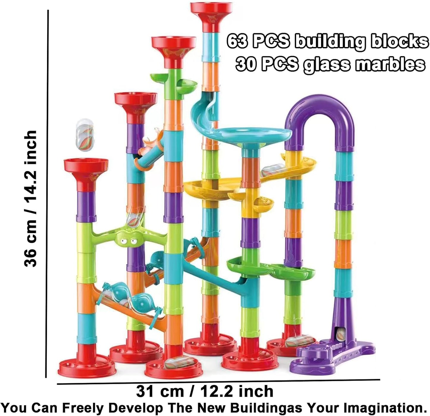 50 PCS Marble Toy Premium Set,STEM Educational Building Block Toy,Marble Track Race Set with 15 Glass Marbles for Boys & Girls,Construction Building Blocks Toys for Kids