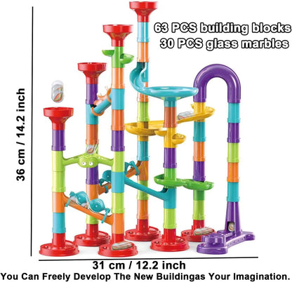 50 PCS Marble Toy Premium Set,STEM Educational Building Block Toy,Marble Track Race Set with 15 Glass Marbles for Boys & Girls,Construction Building Blocks Toys for Kids
