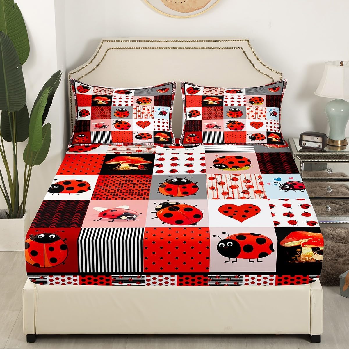 Drum Kit Fitted Sheet,Full Size Rock Music Collections Musical Instruments Theme,Soft Decorative Fabric Bedding Deep Pocket for Children Teens Young Boys Girls,with 2 Pillowcases