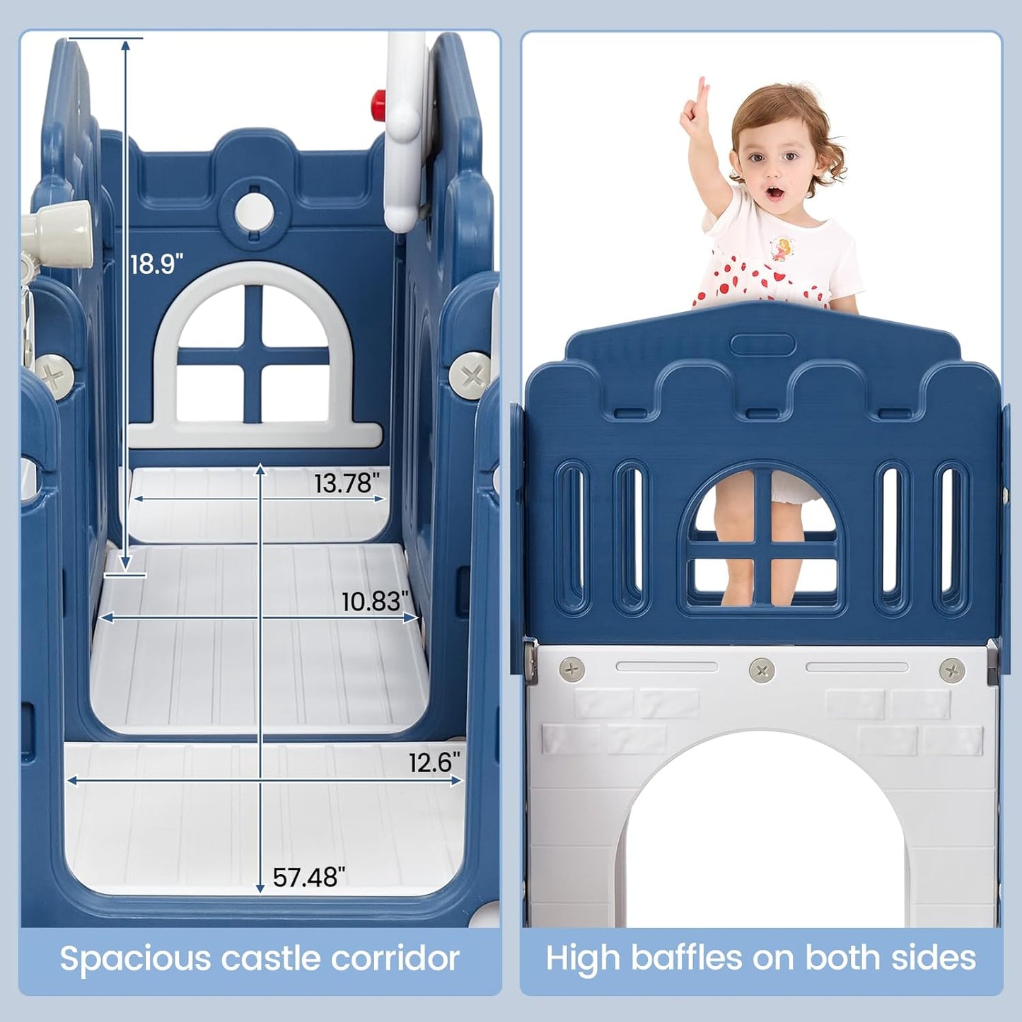 GarveeHome 8 in 1 Toddler Slide, Toddler Outdoor Playset with Slide, Climber, Tunnel, Basketball Hoop, Toy Storage and Telescope for Toddlers Age 1-3, Blue