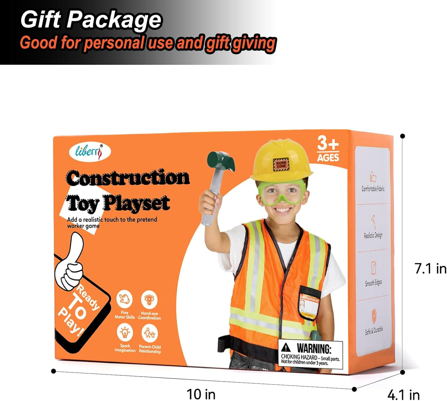 Liberry Kids Tool Set for Boys Girls 3-5 Years, Construction Worker Costume with Hat, Toddler Dress Up Toys for Birthday Gift