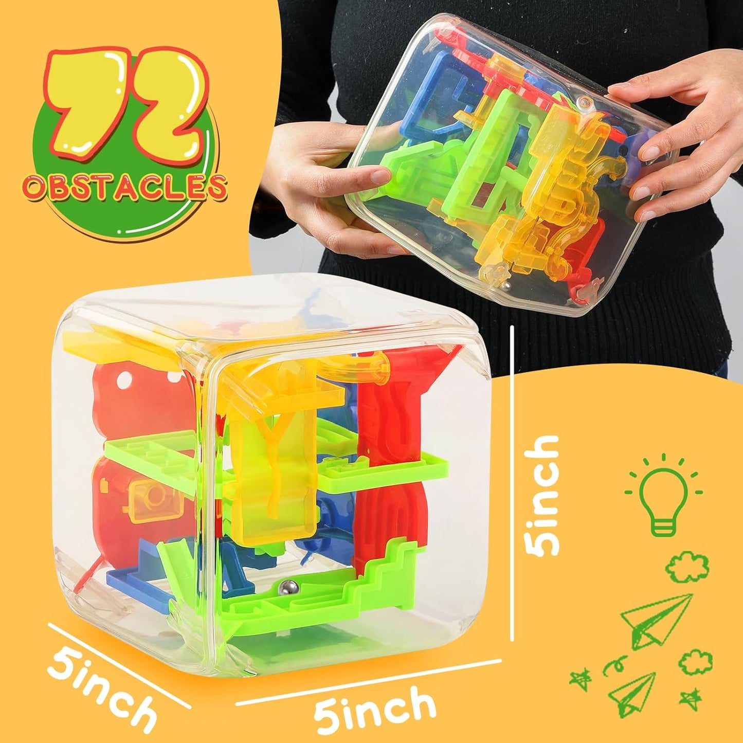 3 otters 3D Puzzle Maze Cube, 72 Obstacles Puzzle Cube Interactive Maze Game with Education Toy for Kids
