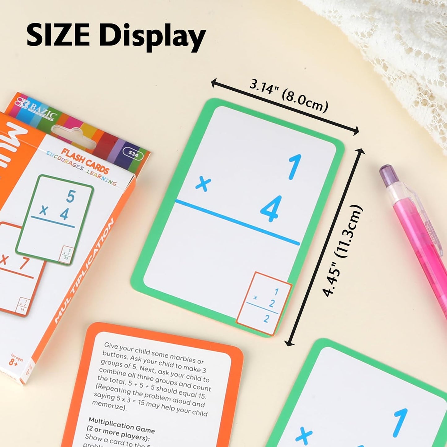 BAZIC Products Multiplication Flash Cards, Numbers Elementary Math Flashcards at School, Problem Solving (36/Pack), 72-Packs