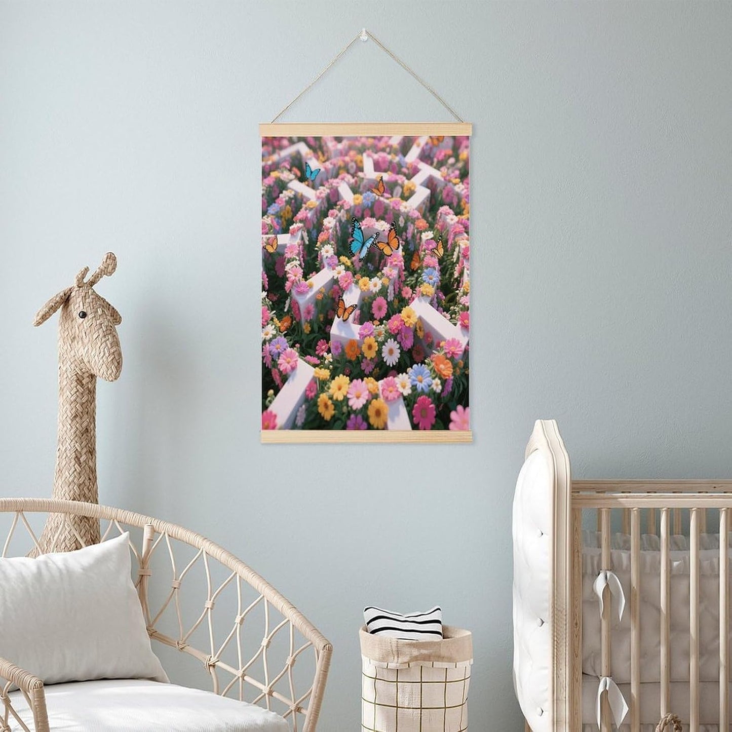 Flower Maze Magnetic Poster Hanger Frame Wood Pictures Frame Painting 23.6x15.7 Inch Canvas Art Decorative Painting for Photos Pictures Maps Scrolls Prints
