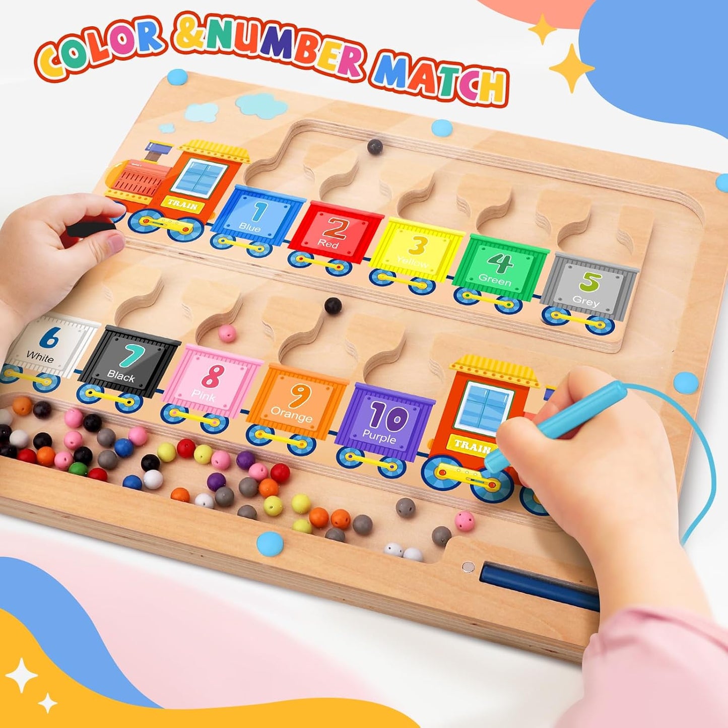 wakeInsa Magnetic Color and Number Maze,Montessori Toy for 2-5 Years Old Girls,Wooden Magnet Balls Puzzles,Toddler Busy Board Game,Preschool Learning Activities,Christmas & Birthday Gift for Kids