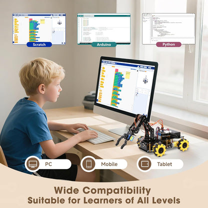 Robotics for Kids Ages 8-12, ACEBOTT Smart Robot Arm Car Kit with 5DOF, STEM Toys for Boys Age 8-12 12-16+, ESP32 Arduino/Python/Blockly Coding, App & Remote Control, STEM DIY Gift for Teens & Adults