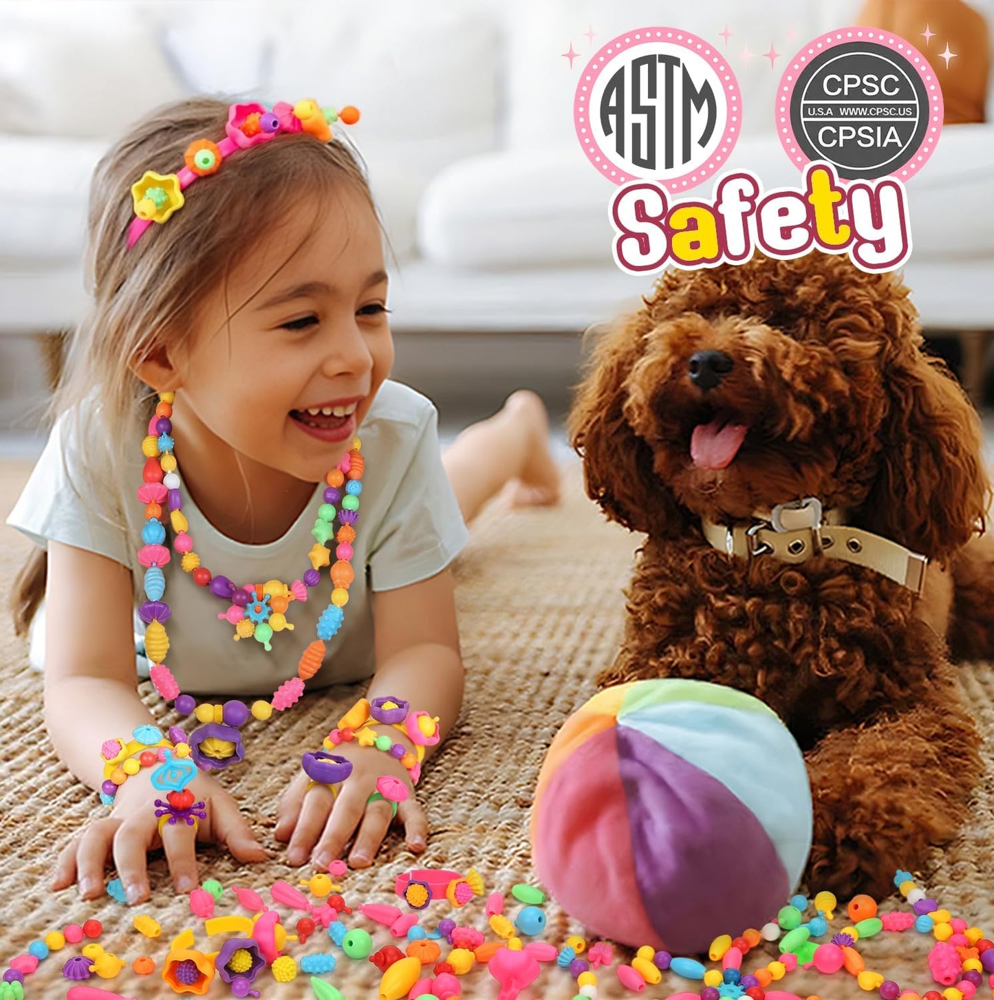 Atoymut 600Pcs Pop Beads, Jewelry Making Kits for Toddlers, Arts and Crafts Supplies for Kids Ages 4-8, Necklace, Bracelet, Ring, Creative DIY Toys Set for 4, 5, 6, 7, 8 Year Old Girl Birthday Gift