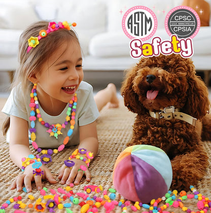 Atoymut 600Pcs Pop Beads, Jewelry Making Kits for Toddlers, Arts and Crafts Supplies for Kids Ages 4-8, Necklace, Bracelet, Ring, Creative DIY Toys Set for 4, 5, 6, 7, 8 Year Old Girl Birthday Gift