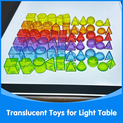 Sand Painting Light Box - 60 Pcs 3D Shapes for Teaching - Sensory Light Table for Kids - 3 Color Temperature & 10 Levels Adjustable Brightness, 16" (Blue)