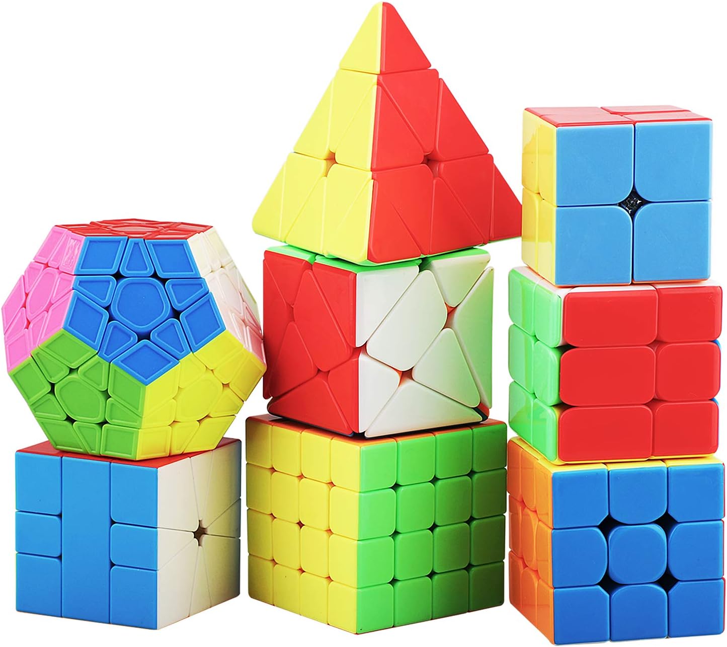 STEAM Life Speed Cube Set, Speed Cube Set of 2x2 3x3 4x4 Megaminx and Pyramid Cube Smoothly Stickerless Magic Cubes Collection for Kids & Adults