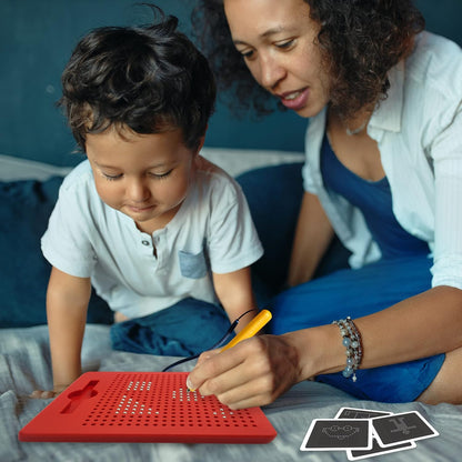 Magnetic Drawing Board for Kids - Includes Magnet Board, Attached Stylus Pen, 25 Double-Sided Ideas Cards - Fun Travel & Car Ride Activities