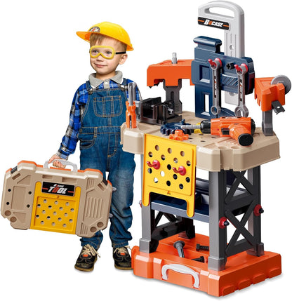 Kids Tool Bench -Toy Workbench with Electric Drill Toy Tool Accessories and Construction Vest 91pcs Toddler Tool Bench,Pretend Play Learning Toy Tool Bench for Kids Ages 3-5,4-8