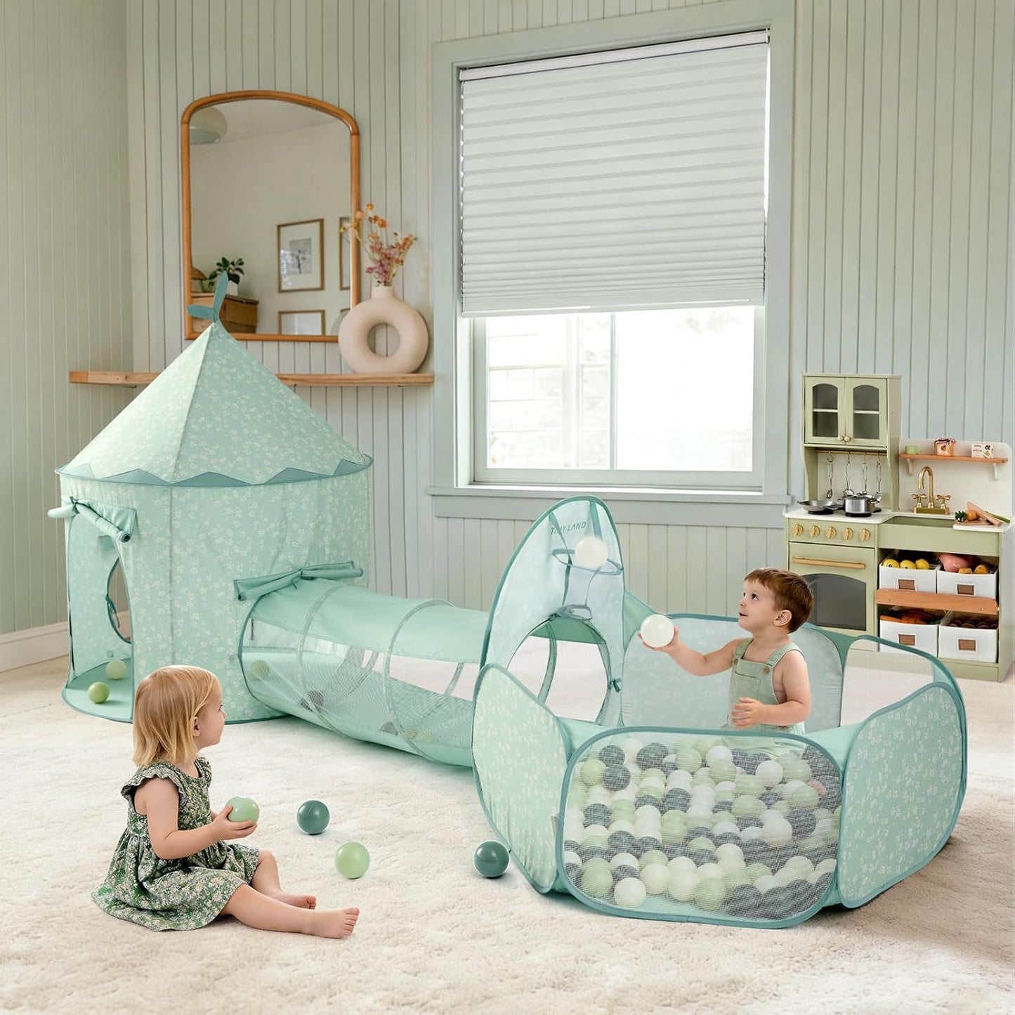 Tiny Land Play Tunnel and Ball Pit for Toddlers, 5pcs Indoor Playground - Foldable Pop Up Tents with Carry Bag, Outdoor Playhouse with Crawling Toys & Play Tent, Gift for Boys and Girls