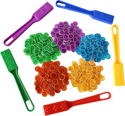 Yuanhe Magnetic Bingo Chips Set - 6 Colors Magnetic Wands with 600 Metal Chips for Counting and Sorting, Educational Activities
