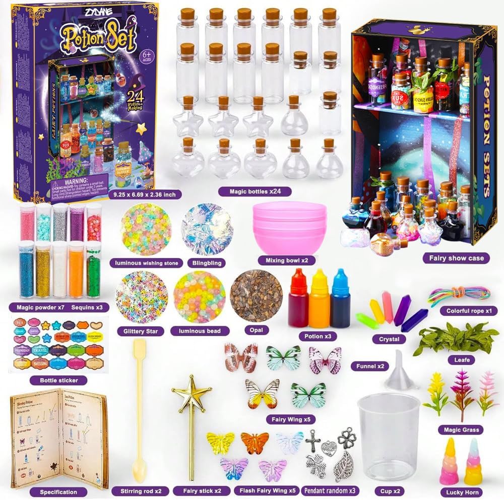 Fairy Potion Making Kit for Kids - Birthday Gifts for Girls Ages 6 7 8 9 10 Ideas for Girls 8-10 - Arts and Crafts Toys for Kids 6-8 - 24 Bottle Magical Workshop Craft Set