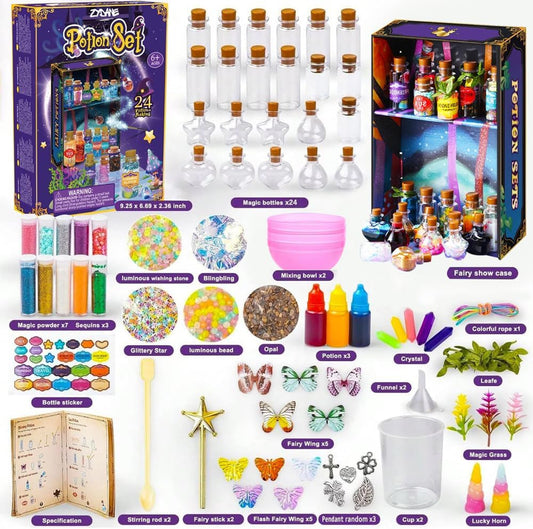 Fairy Potion Making Kit for Kids - Birthday Gifts for Girls Ages 6 7 8 9 10 Ideas for Girls 8-10 - Arts and Crafts Toys for Kids 6-8 - 24 Bottle Magical Workshop Craft Set