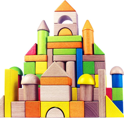 Migargle Wooden Building Blocks Set for Kids - Stacker Stacking Game Construction Toys Set Preschool Colorful Learning Educational Toys - Geometry Wooden Blocks for 3+ Year Old Boys & Girls