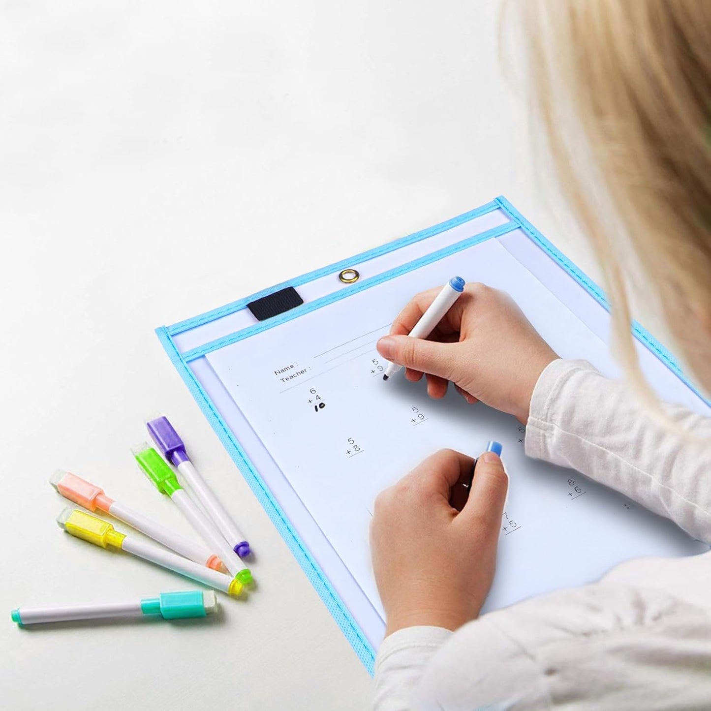 Dry Erase Pockets - 10 x 13 Reusable Dry Erase Pocket Sleeves for Work & School Worksheets - Heavy Duty Clear Pocket Sleeves - Quickly Wipe to a Flawless Clean (50 Pack Multicolor)