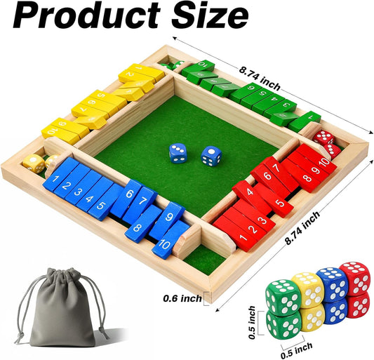 Shut The Box Game Wooden Board Dice Game, 2-4 Players Table Math Games for Kids and Adults, Fun Family Game Night Classroom Home Party or Pub Strategy Games