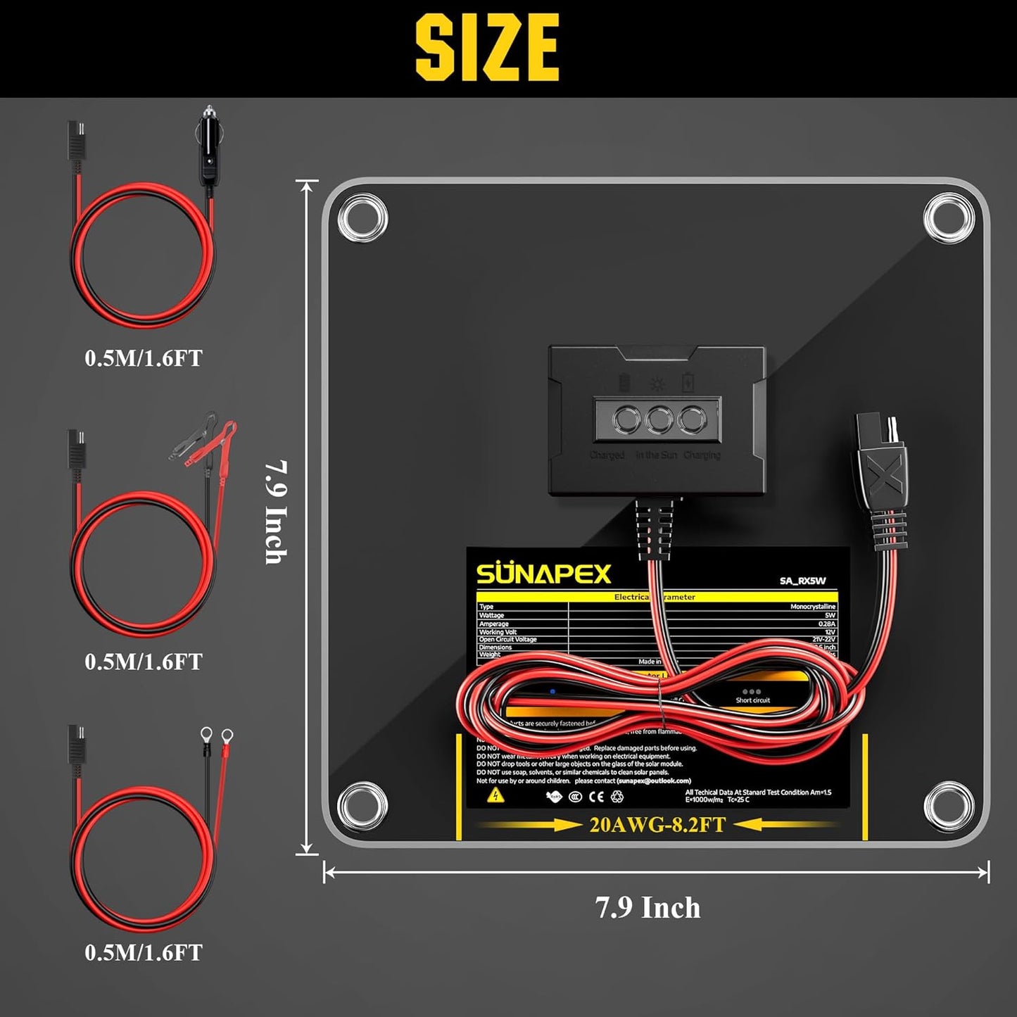 SUNAPEX 12V 10 Watt Solar Trickle Charger Maintainer - Waterproof Solar Powered Battery Charger - Solar Panel Kit Built-in Smart Charge Controller for Car Rv Trailer Truck Boat Automotive Marine