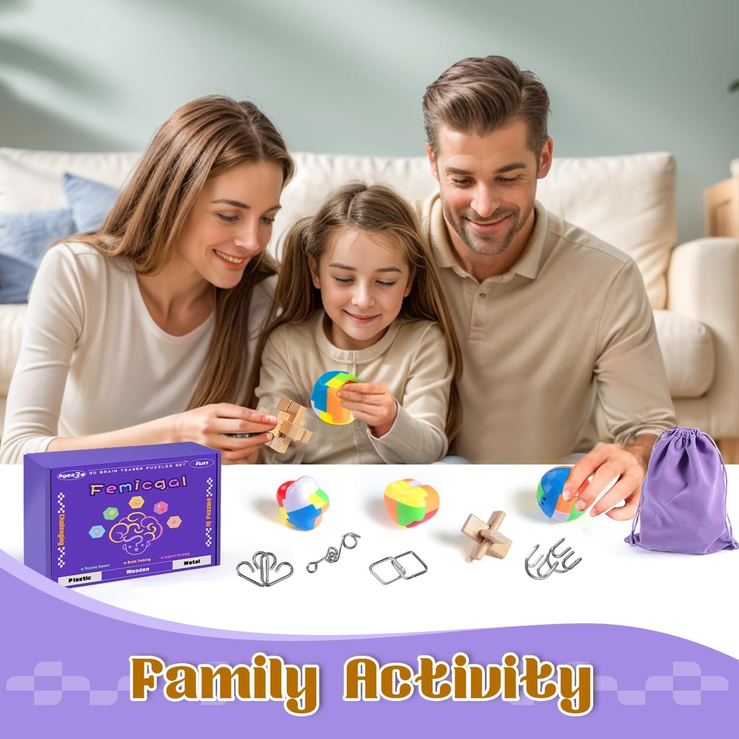 Brain Teaser Puzzles for Adults and Kids, 18Pcs Puzzle Games Set, 3D Wooden Plastic Metal Puzzle, Unlock Interlock Mind Brain Games, IQ Test Educational Toy