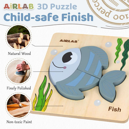 Wooden Puzzles for Toddlers 1 2 3 Year Old Animals Shape Puzzle Toys for Travel Airplane Gift for Kids Montessori Early Development Gifts for Baby Boys Girls with Drawstring Bag Pack of 4