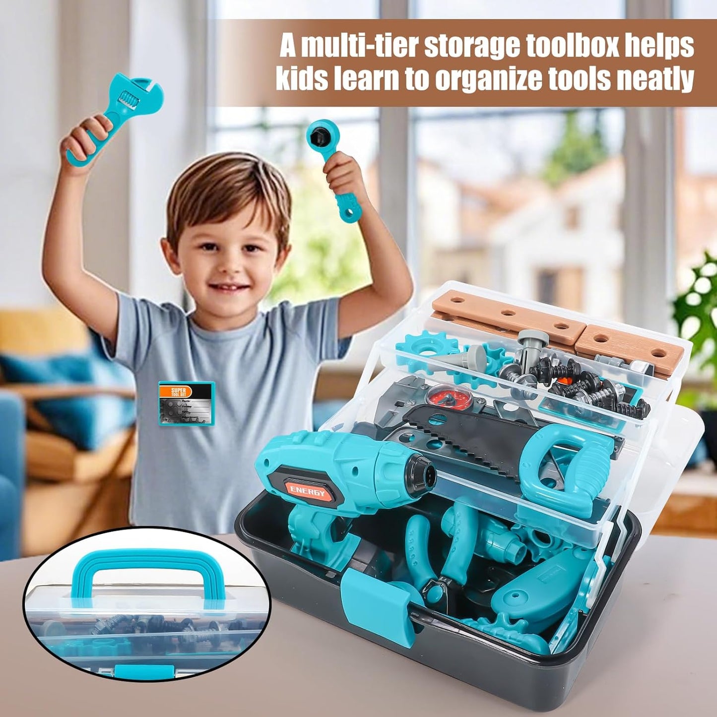 GAIETYDIY Kids Tool Set – Pretend Play Toddler Tool Set with Tool Box, Electronic Toy Drill, Screwdriver, Screw Construction Kits, Educational Tools for Kids Ages 3,4,5,6,7 Years Old, Boy Girl