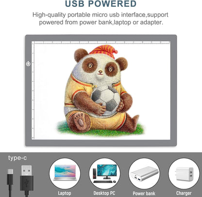 LitEnergy A4 LED Copy Board Light Tracing Box, Adjustable USB Power Artcraft LED Trace Light Pad for Tattoo Transferring, Drawing, Sketching, Animation, Stenciling, Diamond Art Painting Accessories