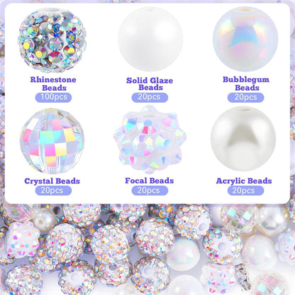 300 Pcs Diamonds Beads for Jewelry Making, Included 10 mm Red Rhinestone Beads for Bracelets, Bubblegum Bead for Pen Making, Pearl and Spacer Bead for Bracelet Necklace Earring Crafting