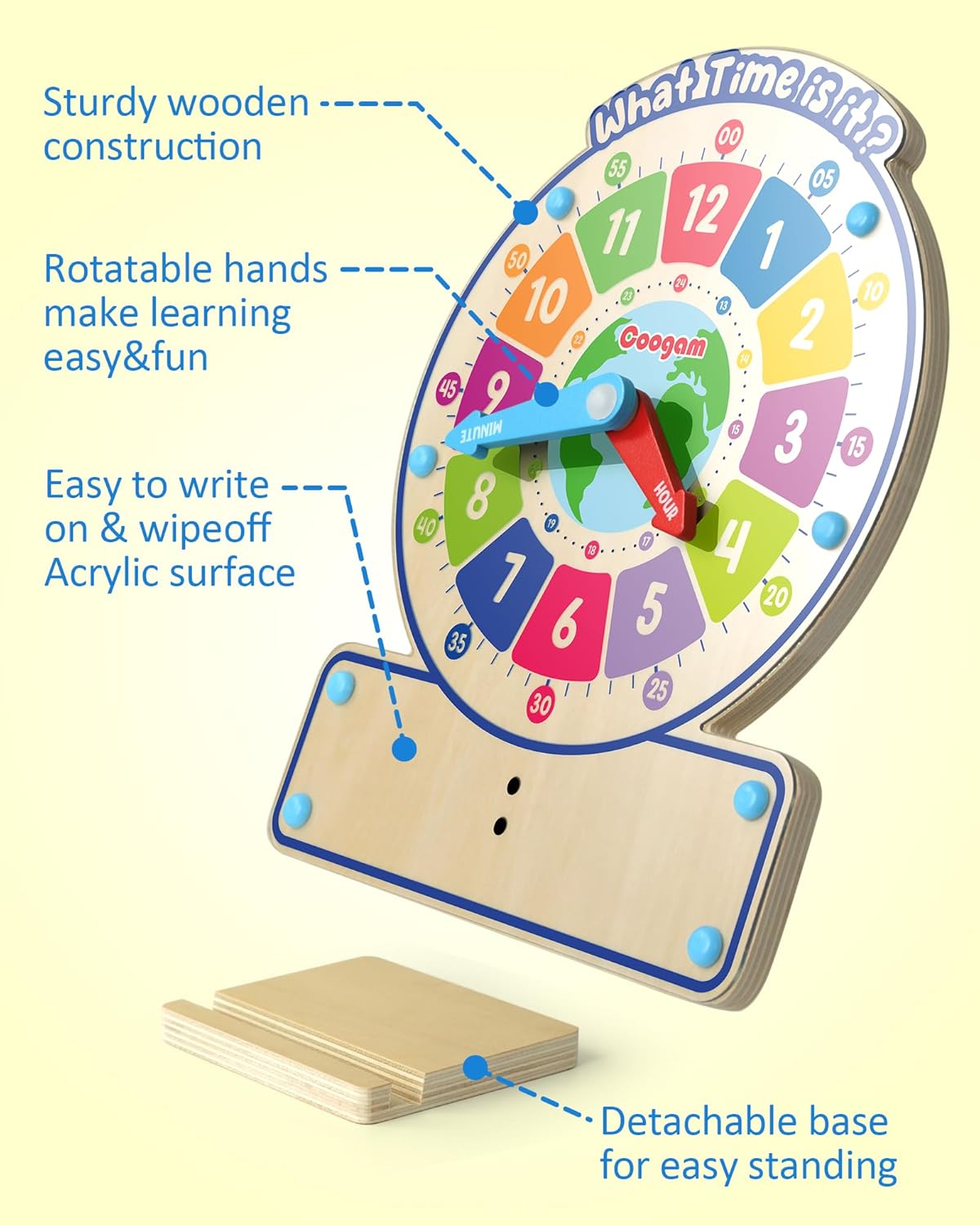 Coogam Wooden Clock Teaching Time Toy, Analog Digital Clock with Fly-Telling Time Board Game, Montessori Time Learning Educational Toy for 3 4 5 Year Old Homeschool Classroom Kids