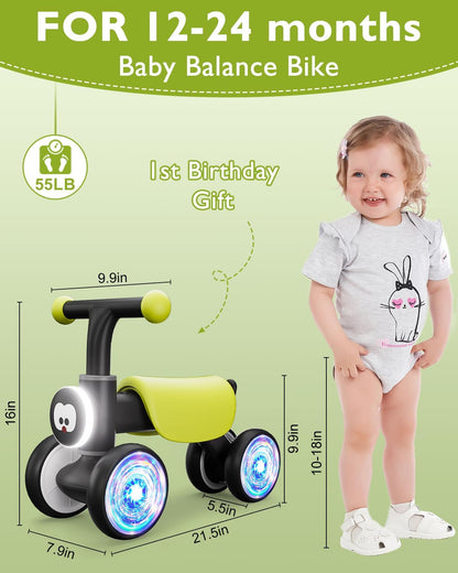 Toddler Toys Balance Bike for 1 Year Old Girl Gifts,4 Wheels Colorful Lighting with Music Baby First Bike,Toddler Girl Toys Balance Bike for 1st 2 Year Old Birthday Gifts