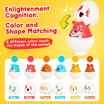 Egg Toys for Toddlers 1-3,Montessori Geometric Eggs Early Preschool Educational Learning Fine Motor Skills Color Sorting Satcking Travel Bingo Puzzle Matching Games for Kids Boys Girls