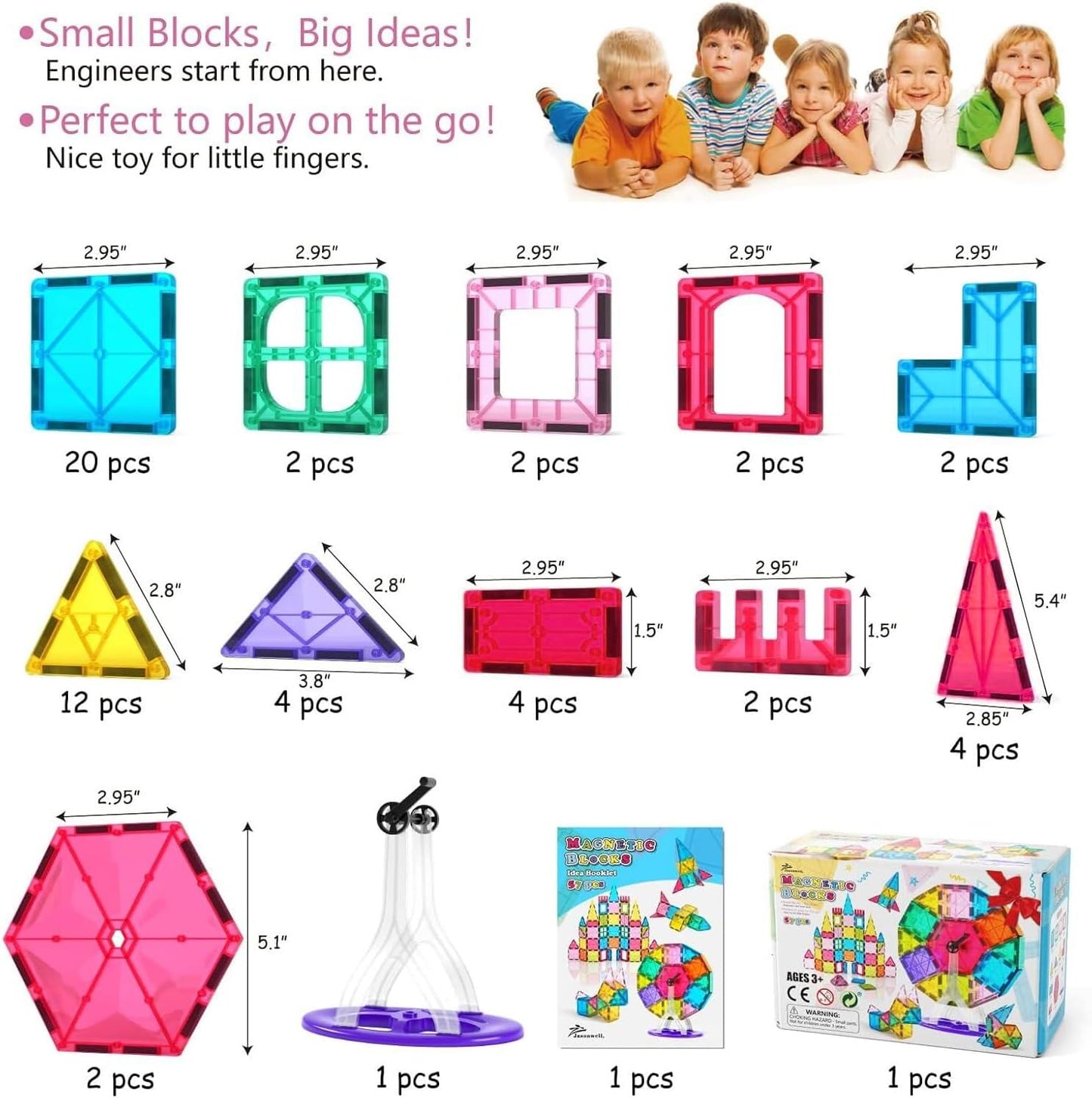Jasonwell 110PCS Magnetic Tiles Building Blocks Set for Boys Girls Preschool Educational Magnet Construction Kit Stacking STEM Toys Christmas Birthday Gifts for Kids Toddlers 3 4 5 6 7 8 9 + Year Old