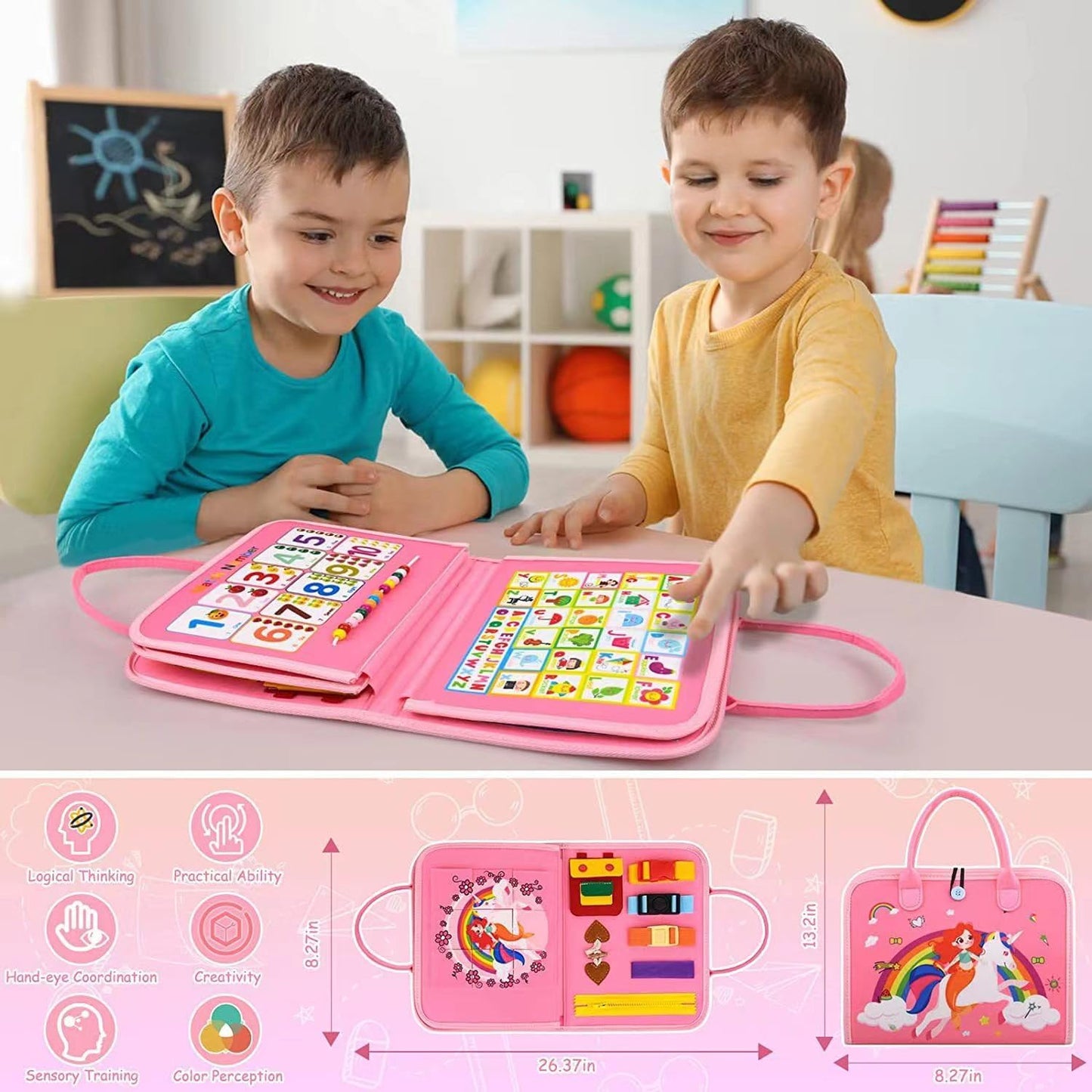 Busy Board for Toddlers 1-3 Sensory Busy Book for 1+ Year Old Boys Girls Montessori Learning Activity Books Birthday Christmas Toddler Gift (Green)