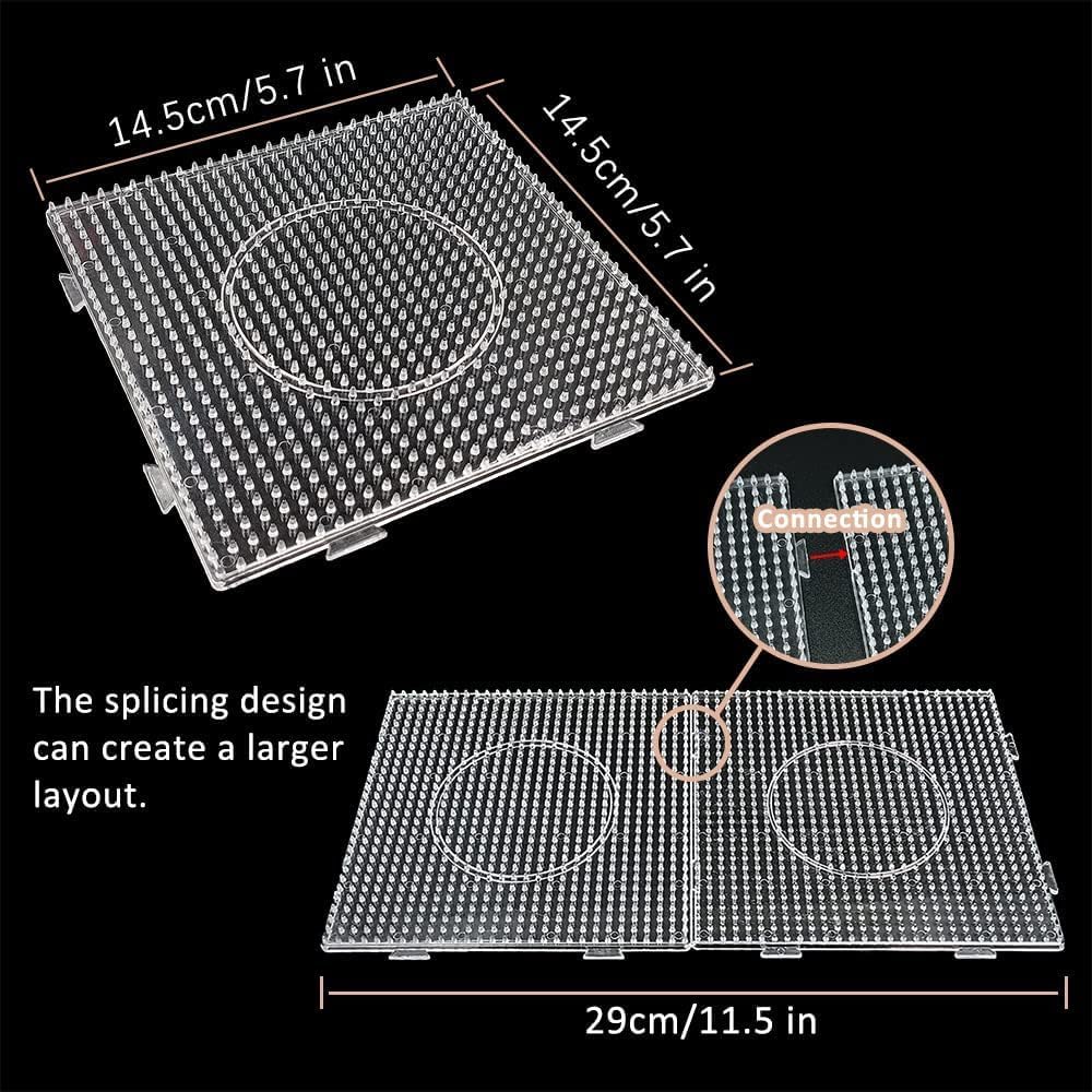 Vytung 4pcs 5mm Fuse Beads Boards Set,130 Patterns,Tweezers and Ironing Paper Large Clear Plastic Pegboards Template Beads Boards for Craft Beads
