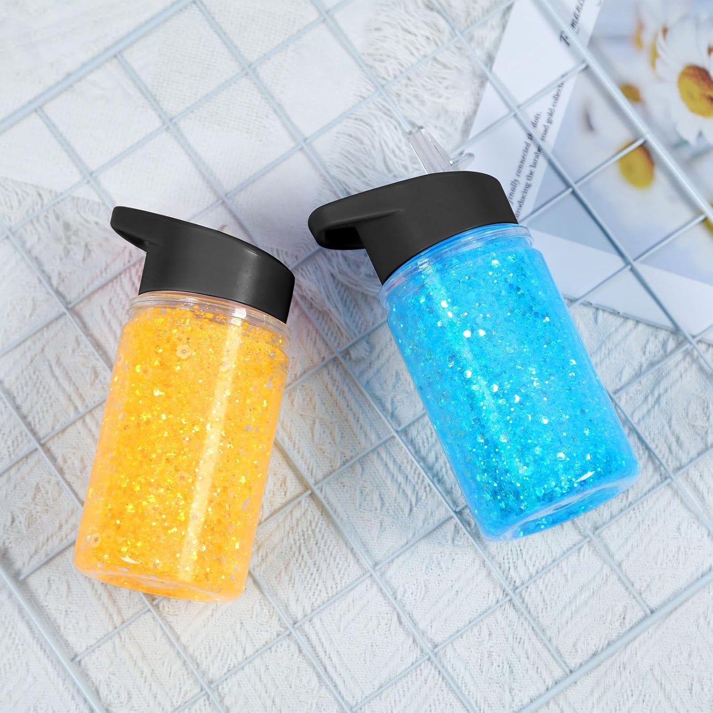 4 Pack 10 Oz Plastic Double Wall Snow Globe Tumbler, Snowglobe Tumbler with Pre Drilled Hole and Plug, Snow Globe Cups Kid Water Bottle DIY Gift for Scool, Sport