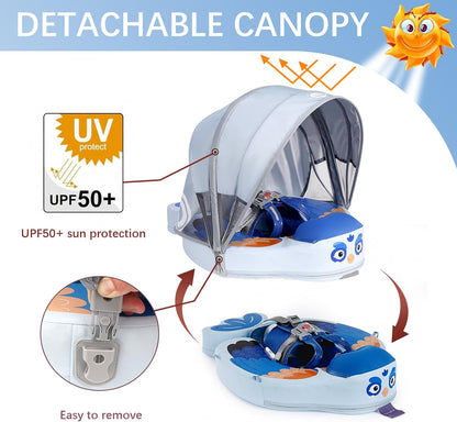 Baby Pool Float with UPF50+ 3D Adjustable Canopy, Add Tail Mambobaby Float Non Inflatable Infant Floats for Pool, Cartoon Narwhal Baby Floats (NPink with Canopy-U05NPCTLUROHML01U05)
