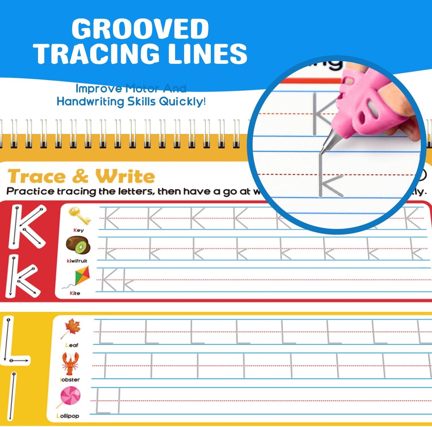 Magic Grooved Writing Practice for Kids Ages 3-8 – Large 11.2"x7.5" Reusable Handwriting Workbook (5 Books) – Preschool Learning Activities, Kindergarten Educational Tracing Toys for Boys & Girls