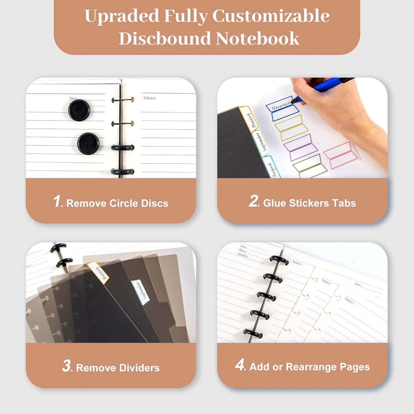 Discbound Notebook Refills for 11 Discs Notebooks 8.6 in x 12 in Letter Size 120 Sheets Multi-Subject Project Lined Pages Customizable Removable Pages(100 GSM) Heavyweight Planing Paper