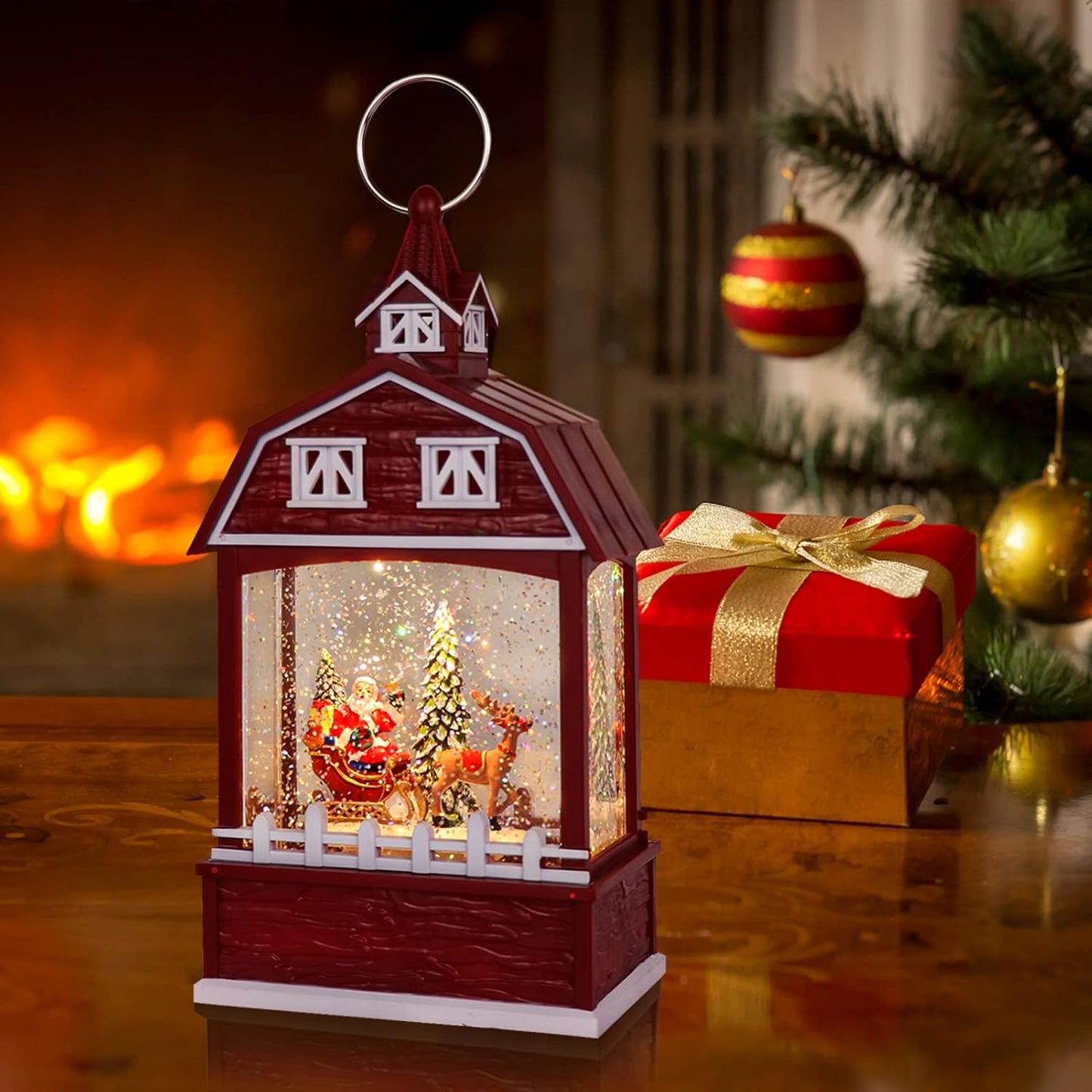 Eldnacele Musical Snow Globe Lantern with Timer, Lighted USB/Battery Operated Swirling Singing Water Glittering Lantern, Snow Globes for Adults and Kids Christmas Decoration- Santa