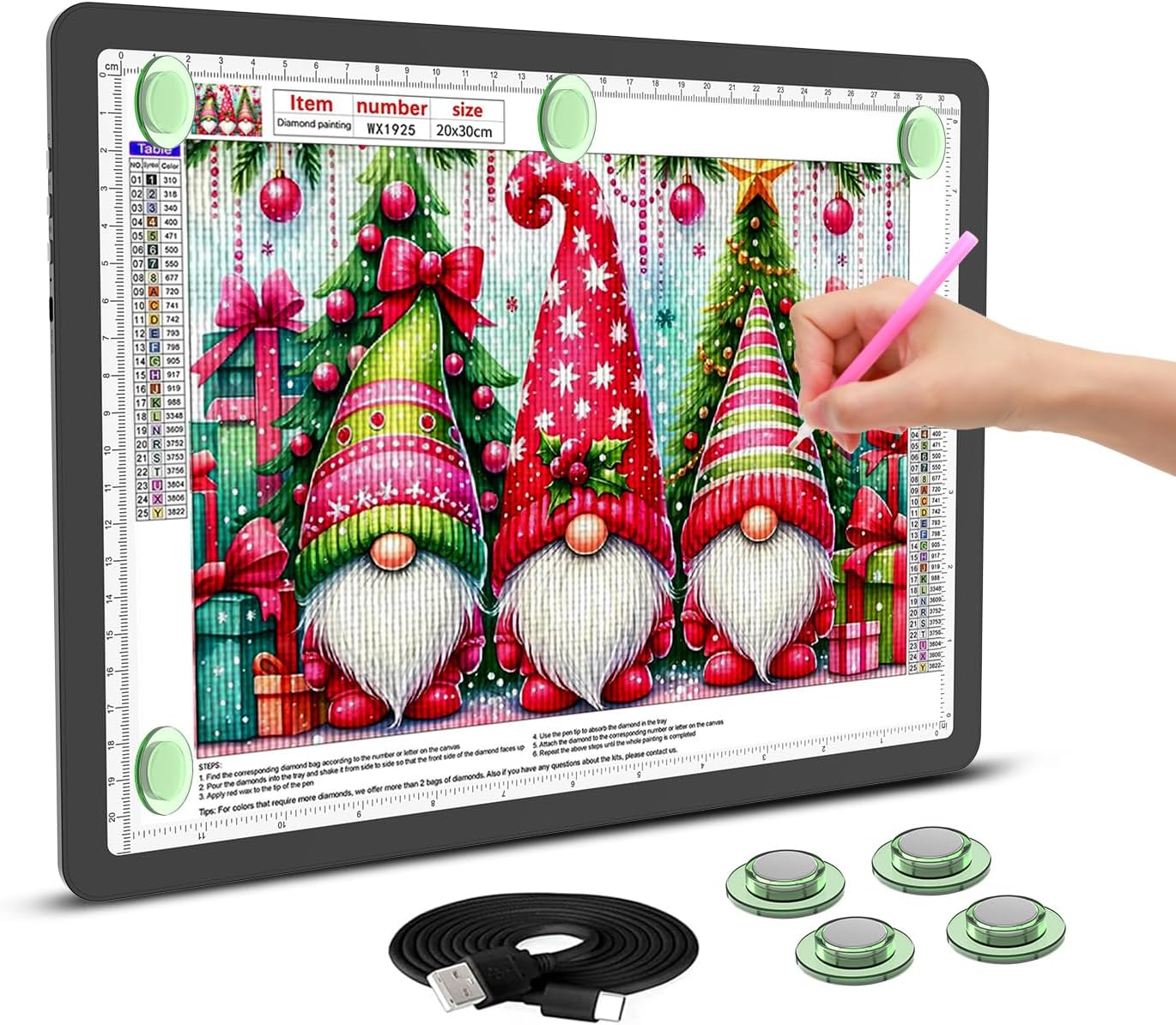 Rechargeable A3 Light Board for Diamond Painting, 5600 Lux Tracing Light Box with Side Physical Buttons, 3 Colors and 6 Levels of Brightness, LED Light Pad for Diamond Art, Drawing, Weeding Vinyl