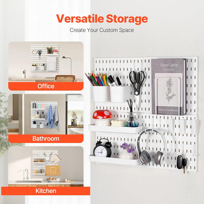 VEVOR Pegboard Combination Kit, 11" x 11" Plastic Pegboard, 4 Panels, Peg Board Wall Organizer Kit with Accessories, for Garage Tool Storage Kitchen Living Room Craft Room Office Bathroom Home, White