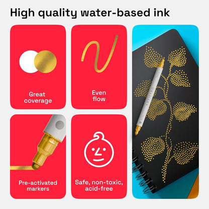 ARTISTRO 2 Gold & Silver Dual-Tip Acrylic Paint Pens - Multisurface Markers for Glass, Rock, Fabric, Wood, Plastic & More - 5mm Dot + 1mm Fine Tips