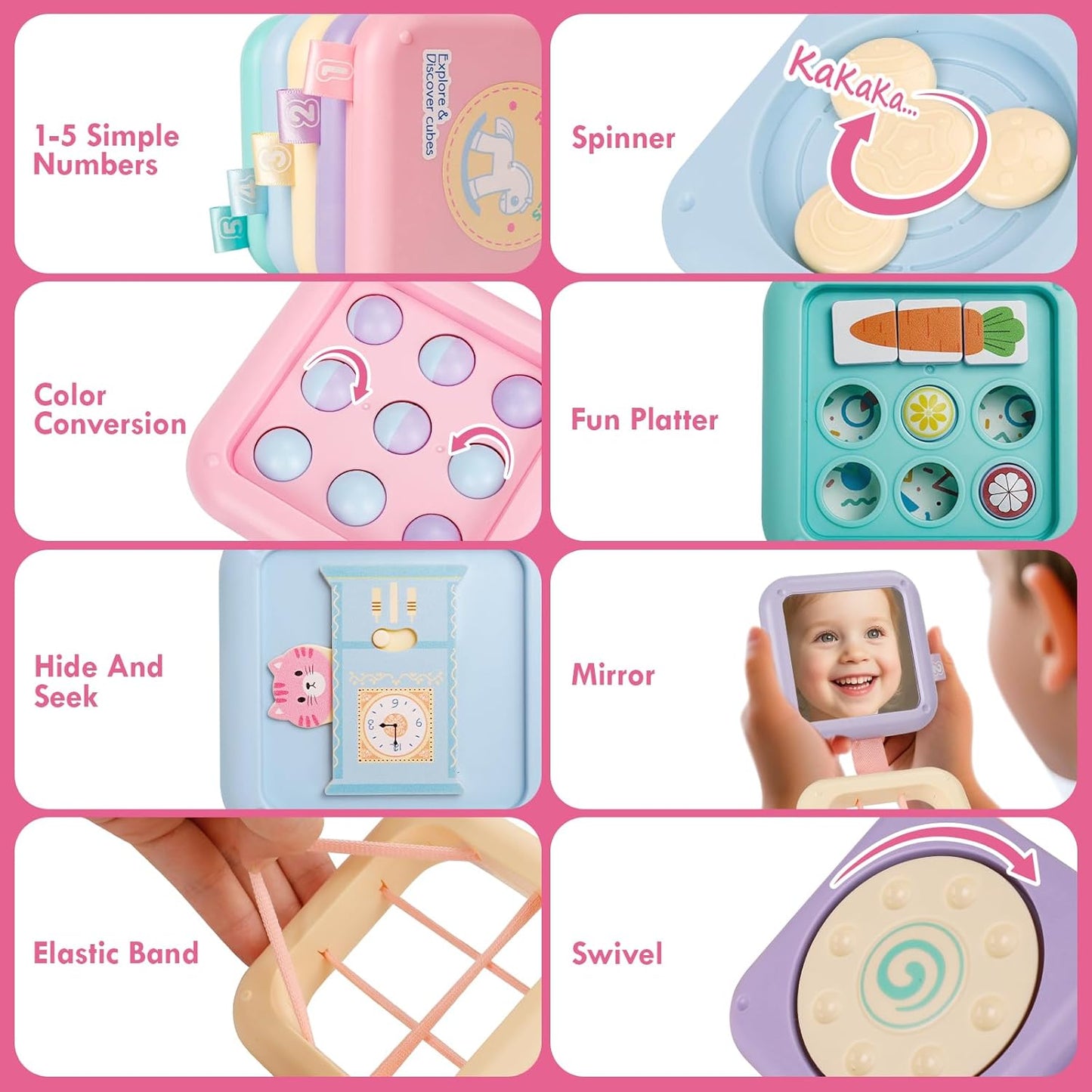 GRESEESM Montessori Busy Board for 1 Year Old, Toddlers Travel Toys for Ages 1–3, Sensory Activity Board for Airplane and Car, Baby Gifts for Boys Girls, Easter Basket & Stocking Stuffers