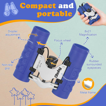 Real Binoculars for Kids Gifts for 3-12 Years Boys Girls 8x21 High-Resolution Optics Compact Toy Binocular for Bird Watching,Travel, Camping