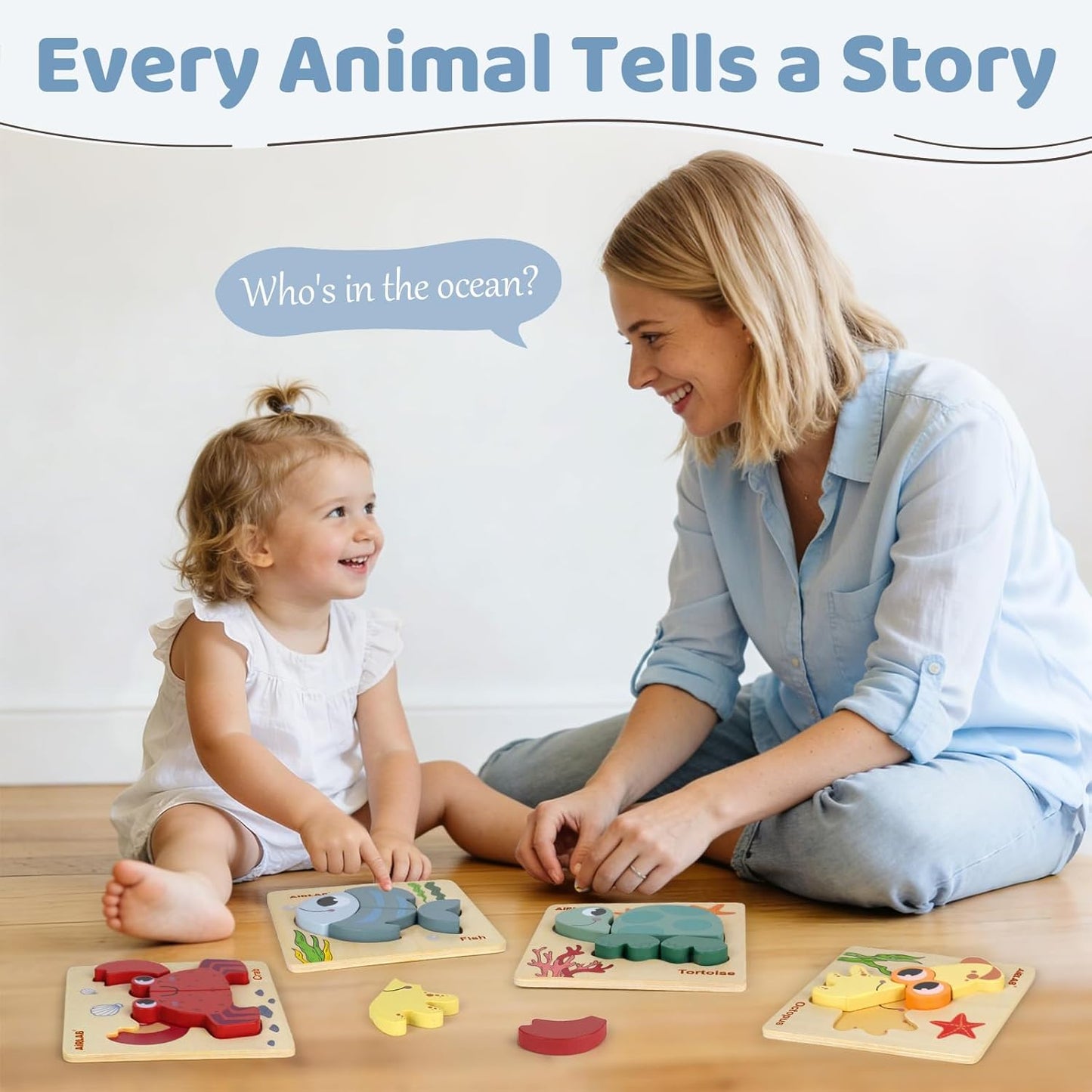 Wooden Puzzles for Toddlers 1 2 3 Year Old Animals Shape Puzzle Toys for Travel Airplane Gift for Kids Montessori Early Development Gifts for Baby Boys Girls with Drawstring Bag Pack of 4