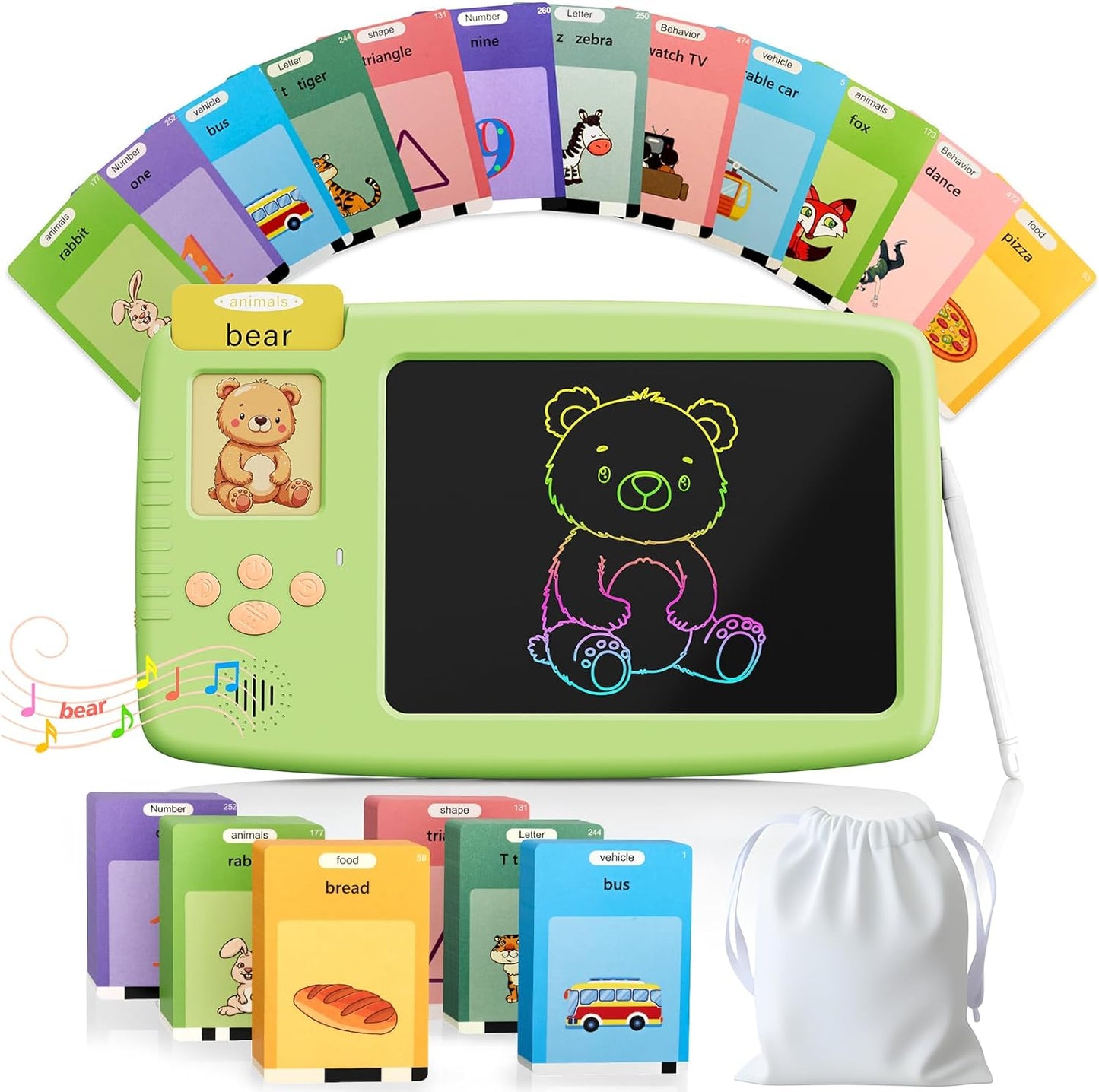 Talking Flash Cards for Toddlers: 2-in-1 LCD Writing Tablet with 510 Sight Words, Montessori Language Learning, Autism & Speech Therapy Toys for Children Ages 1-6, Blue